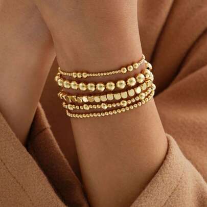 5件套不对称亚克力串珠手链，时尚优雅女士手链，适合日常佩戴，礼品之选。