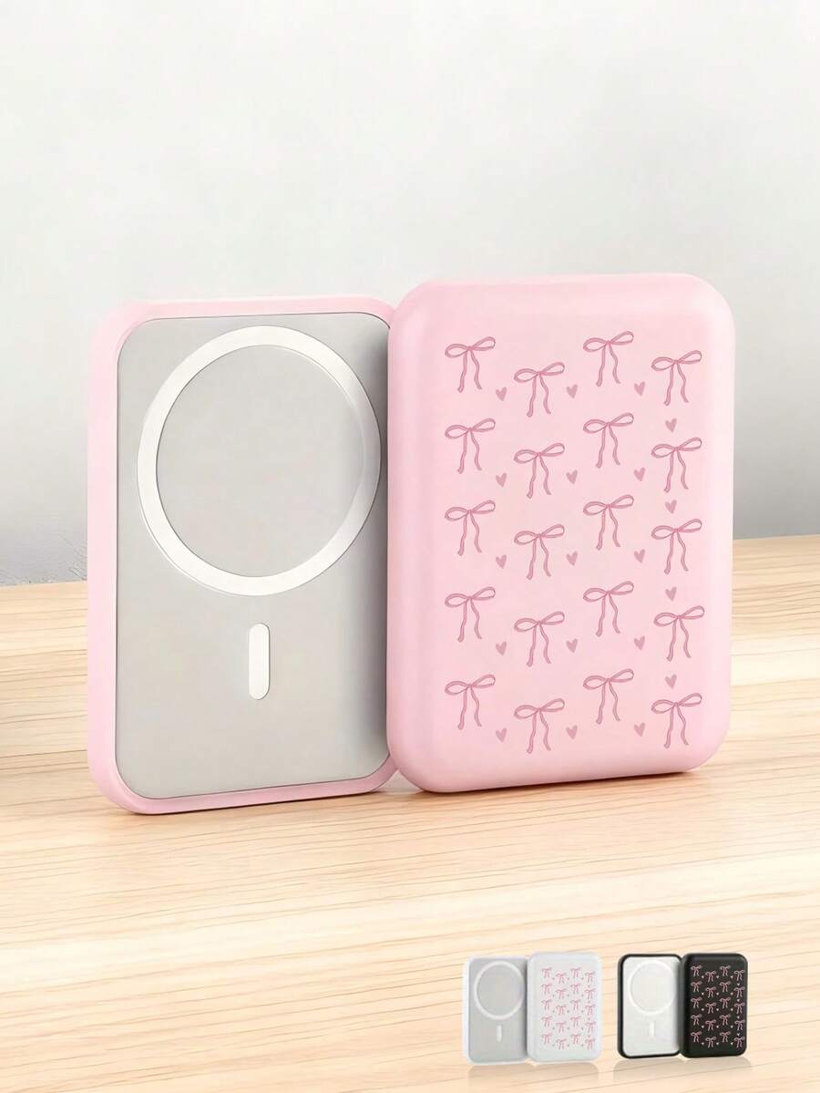 Bowknot Protective Case, Suitable For TPU Soft Rubber Matte Wireless Power Bank, Anti-Drop Corners, Fine Texture, Compatible With IPhone (Battery Not Included), Magnetic Closure - Multicolor - View 1