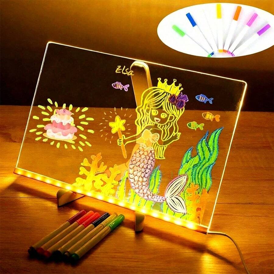 Bảng trắng acrylic có đèn LED nền, kèm chân đế, có thể dùng làm bảng ghi nhớ, bảng tin nhắn LED, bảng trắng, kèm bút viết bảng, thích hợp cho văn phòng, trường học và gia đình.