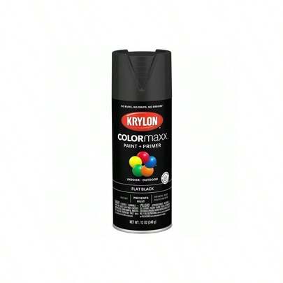Spray Paint, Black, Flat, Solvent, 12 Oz
