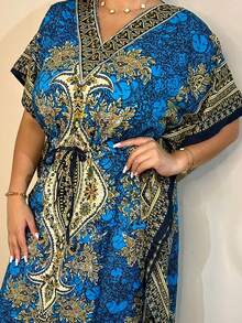 Long Kaftan Dress With Vibrant Colors And Print -  Fashion - 薄荷藍 - 查看 4