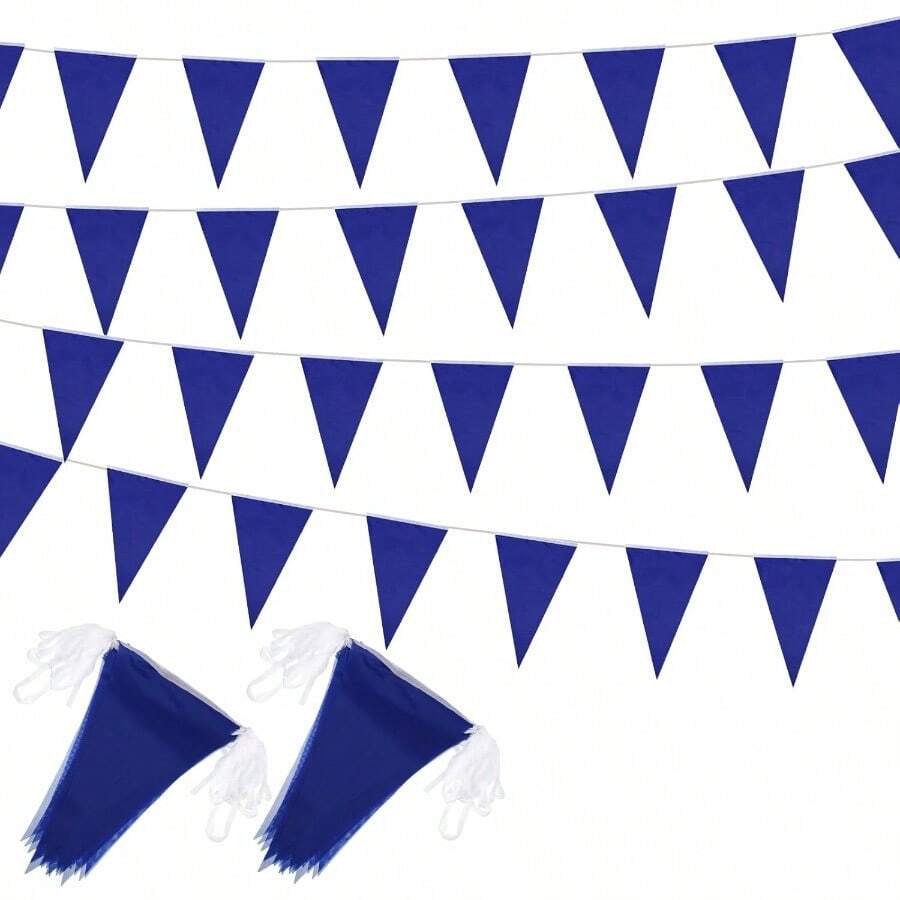XZGB Panelee 300 Feet Blank Pennant Banners Flags String Hanging DIY 180 Pcs Triangle Bunting Pennant Garland For Opening Graduation Birthday Party Decoration Festival Celebration Blue - 藍色 - 查看 1