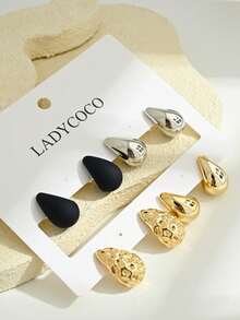 LADYCOCO 4 Pasang Anting-Anting Bentuk Tetesan Air Mata yang Modis & Elegan, Cocok untuk Pemakaian Sehari-hari Wanita, Kencan, dan Pesta - Set 4 pasang warna-warni - View 10