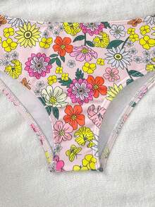 Young Girl Floral Ruffle Trim Camisole Bikini Top And Triangle Bottoms 2-Piece Swimsuit Set - Multicolor - View 3