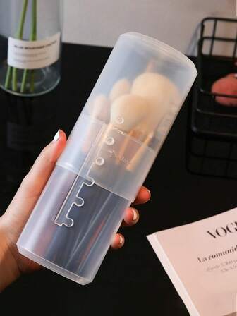 1pc Transparent Makeup Brush Holder, 6-Level Adjustable Storage Tube, Minimalist See-Through Multi-Functional Makeup Brush, Pencil, Desktop Organizer, Dustproof Brush Tube, Portable With Lid