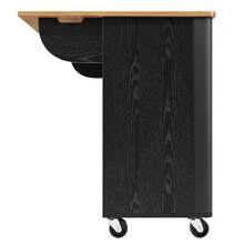 Kitchen Island, Dining Room Trolley With Wood Finish, Sideboard, 130 X 45 (75) X 92 Cm, Extendable Kitchen Trolley On Casters With Towel Rack, Spice Rack, Adjustable Dividers, 3 Doors, White/Black - Black - View 9