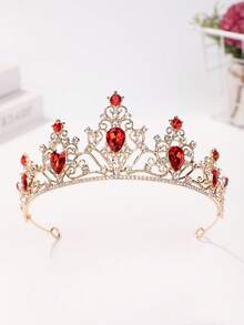 1件新娘头饰，优雅闪亮水晶皇冠发箍婚礼发饰，皇冠，头饰，服装皇冠 - 紅色 - 查看 2