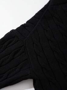 Suéter holgado y casual con cuello redondo, manga larga, rasgado y con flecos, un top versátil de punto de cable para otoño e invierno - Negro - Ver 10