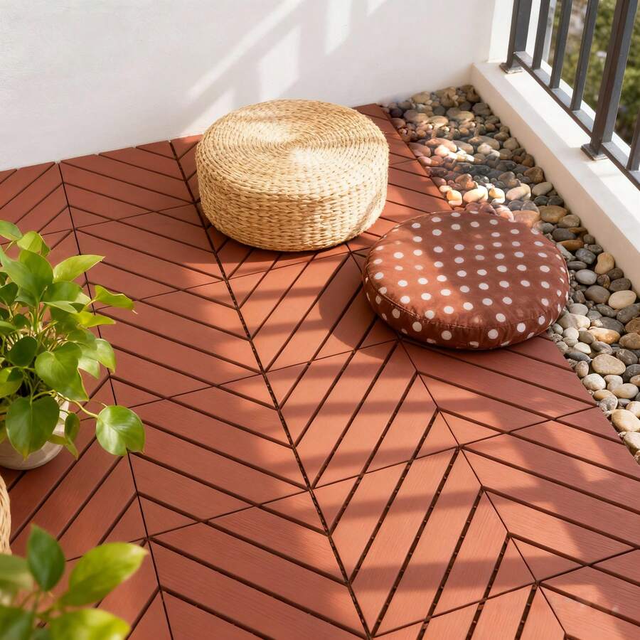 44-Piece Interlocking Plastic Floor Tiles - 12"X12" Squares - Waterproof For Outdoor Use - Poolside, Balcony, Backyard Flooring - Easy To Install - Durable PP Material - Strong Load-Bearing Capacity - màu nâu - Xem 1