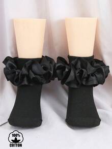 1双女婴蕾丝花边荷叶边公主舞蹈袜 - 黑色 - 查看 8