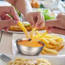 طبق صلصة من الفولاذ المقاوم للصدأ، طبق فردي صغير للحصة الواحدة، طبق دائري لتتبيلة التوابل، طبق معدني صغير لتحضير التوابل والصلصات والصويا - فضي - مشاهدة 5