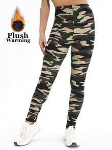 1 chiếc quần legging nữ dày dặn, lót giữ nhiệt, họa tiết rằn ri xanh lá cây, kiểu dáng thời trang Âu Mỹ, tối giản, thanh lịch, co giãn cao, ôm sát tôn dáng, thích hợp mặc ở nhà, tập luyện, yoga, tập gym, chạy bộ, hoạt động ngoài trời, đi nghỉ mát, đi bộ. - Màu xanh lá cây đậm - Xem 4