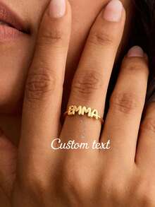 Customized Bubble Letter Ring, 3D Balloon Letter Ring, Exquisite Personalized Ring, Minimalist Open Ring, Couple Gift, Christmas Gift Suitable For Mom, Wife, Valentine's Day Gift, Anniversary Gift - Gold - View 2