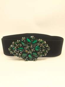 1 件时尚优雅的绿色水钻串珠弹性腰带，波西米亚风格，适合长袍、秋季节日、长裙、衬裙、正式礼服，适合学生、休闲女士、商务休闲女士以及圣诞节/万圣节派对礼物秋季、秋季、万圣节 - 綠色水鑽 - 查看 9