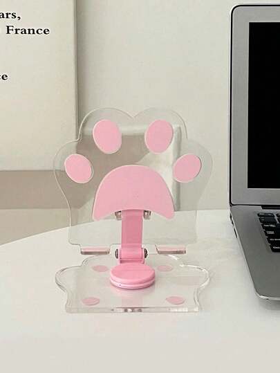 1个粉色猫爪透明亚克力360°旋转可折叠平板电脑支架，适用于智能手机、iPad、、安卓手机，生日礼物，送给家人朋友的手机支架，手机配件