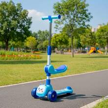 Scooter Infantil 3 en 1 Convertible con Asiento Desmontable para Niños Pequeños, Patinete Evolutivo Ajustable con Ruedas LED para Jugar al Aire Libre, Ideal para Niños de 4 a 8 Años - Azul - Ver 1