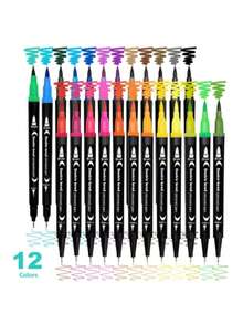 24/36/48支双头美术马克笔套装，适用于艺术家细头和毛笔，颜色随机，学生返校及成人书籍装饰绘画工艺套装礼品 - 彩色 - 查看 1