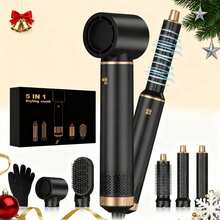 6-In-1 Multifunctional Hot Air Brush Set - 3 Temperature Settings (50℃/78℃/105℃), With Blow-Drying, Straightening And Curling Functions, High Power To Save Time, Portable Travel, Perfect Christmas Styling Gift, Suitable For Couples, Friendly To Beginners, Suitable For All Hair Types - 查看 2