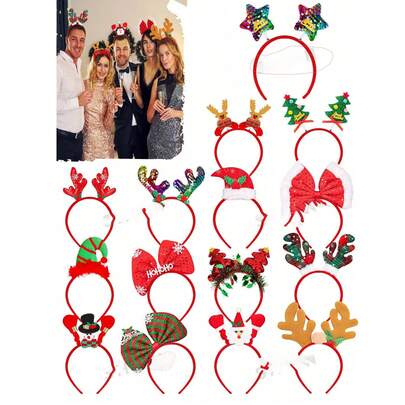 12/6pcs/Christmas Holiday Headbands, Adorable Christmas Headwear, Christmas Tree & Santa Claus Styles Add Festive Cheer To Christmas Parties, Holiday Gifts, And Photo Zones.