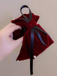 1pc Hair Bow Clips- Bow Hair Claw For Girls Teens, Alligator Clip Barrettes Silky Bowknots Hairpin For Holiday New Year Valentines Day Headdress Elegant Hair Clips Fashion Hair Clutch Winter Hair Accessories - Burgundy - View 4
