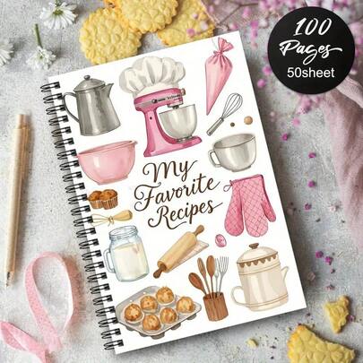1pc Colorful Recipe Book, Suitable For Cooking Enthusiasts - DIY Meal Planning And Home Recipes, With Vivid Kitchen Design, Great For Collecting Recipes, Spiral Bound Paperback, 100 Pages, A5 Size, Perfect For Home Kitchen Decor