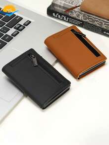 Magnetic Credit Card Holder, Men's Wallet, High-Quality Trifold, Anti-Theft, Ultra-Thin Minimalist Pop-Up Small Metal Wallet, Men's Magnetic Wallet, Men's Gift, Business Wallet, Travel Wallet, Card Holder, Wallet, ID Holder, Wallet Accessories, Card Case - Black - View 4