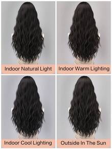 28英寸自然黑色长波浪卷发合成假发，带刘海，适合女性，深棕色假发，角色扮演，耐热，适合日常佩戴 - 彩色 - 查看 11