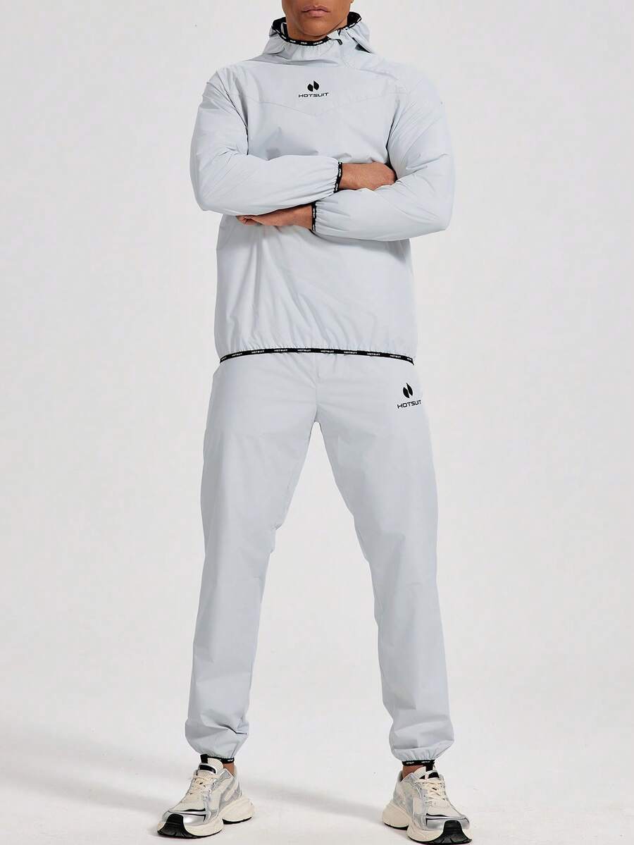 HOTSUIT Herren Saunaanzug Set, beinhaltet Sweatshirt und Jogginghose, ideal für Fitnessstudio-Workouts; Herren Sportjacke und Hose, auch geeignet als Valentinstags-Geschenk - Hellgrau - Übersicht 1
