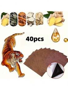 20/40/60pcs Natural Tiger Balm Patches, Chinese Herbal Hot Compress, Long-Lasting Super Strong, Non-Electric, Suitable For Back, Knee, Neck, Shoulder, Muscle And Joint Relief - Khaki - View 7