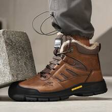 Lanoudun 冬季安全鞋，符合欧洲标准的钢头鞋，时尚拼接设计面料，柔软橡胶外底，舒适保暖，时尚可靠，专业安全鞋 - 棕色 - 查看 5