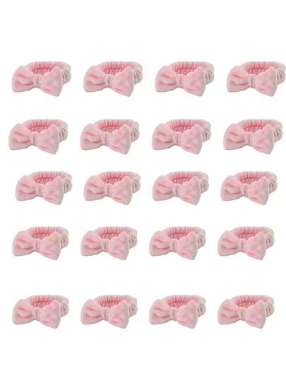 20pcs Soft Coral Pink Bow Headbands, Suitable For Girls And Women - Plush Coral Fleece Hair Scrunchies, Skin-Friendly Bath Headbands, Multi-Color Available