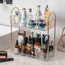1pc Acrylic Makeup Organizer, Luxury Gold Transparent Multi-Layer Storage Rack, Bathroom Vanity Tabletop Skincare & Lipstick Holder - White - View 15