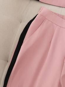 Solid Color Single Button Long Sleeve Single-Breasted Waistcoat Suit Pants Two-Piece Set - 藕粉色 - 查看 6