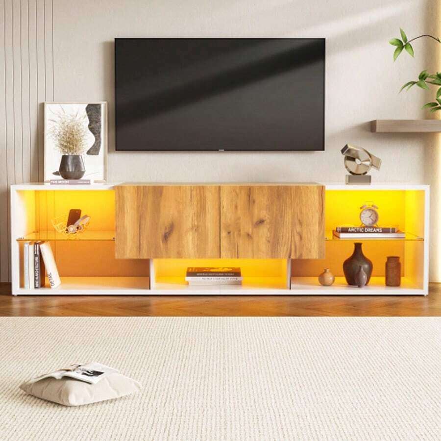 Television Stands & Entertainment Centers - Oak Natural Wood + Antique White - View 1