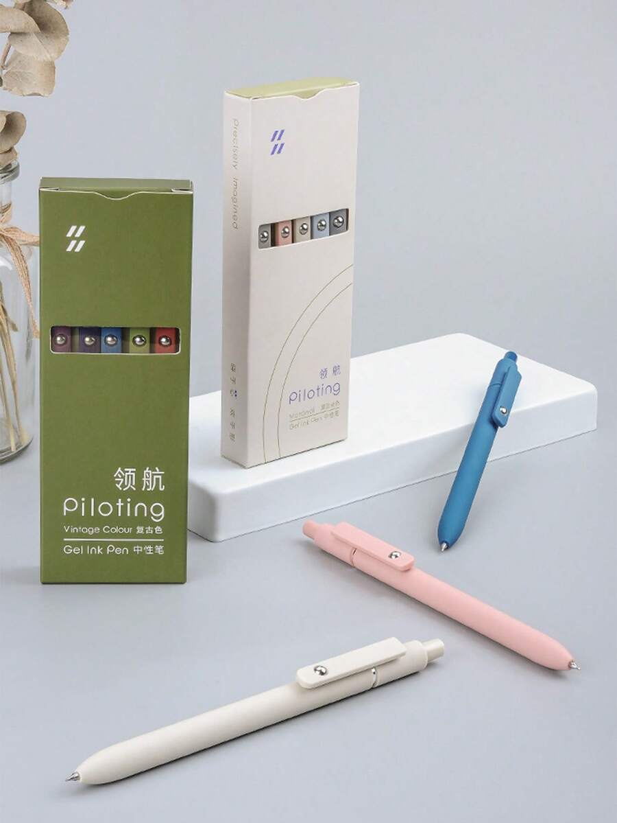 Retro High-Appearation-Grade Black Pen Student Creative Practice Pen, Morandi Colored Student Stationery Neutral Quick-Drying Carbon Pen, Office Signature Pen 1 /5 Pieces - Multicolor - View 1