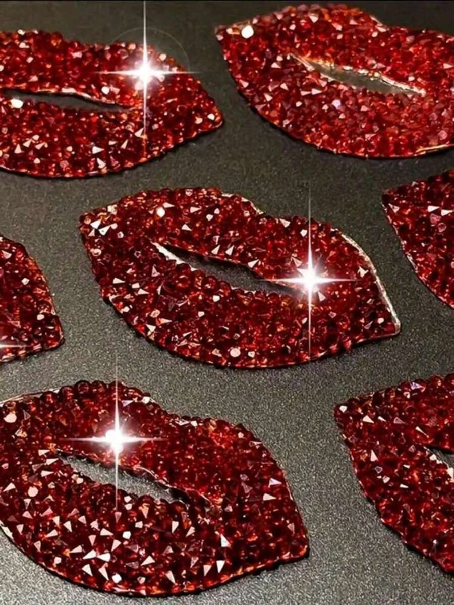 2pcs/10pcs/20pcs Red Lips Rhinestone Stickers, DIY Fashion Shoes And Jeans Accessories Resin Rhinestone Patch Stickers Red Lips Hot Melt Glue Mesh Rhinestone Stickers DIY Rhinestone Hot Melt Map Suitcase, Shoes And Hats Christmas, New Year, Valentine's Day Wedding Decoration. - Multicolor - View 1