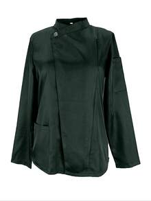 Delantal de cocina de manga larga de unicolor casual para mujer - Verde Oscuro - Ver 3
