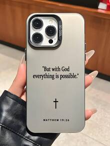 1pc Black Energetic Shell IMD Bible Verse English Text Pattern Phone Case, Personalized Compatible With IPhone 16 Pro Max, 15/14 Plus, 13/12/11 Protective Cover - Multicolor - View 2