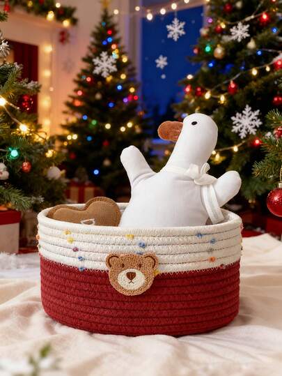 1 pieza Cesta de almacenamiento de aperitivos tejida con diseño de dibujos animados, caja de almacenamiento de control remoto de escritorio del hogar, cesta de almacenamiento junto a la cama, cesta de almacenamiento de suministros para mascotas, cesta de almacenamiento como regalo de cumpleaños o San Valentín