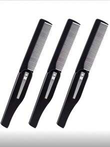 1/3支装手工折叠口袋梳，男士专用，细齿直发梳，适用于日常梳理造型，可用于头发、胡须或髭须，干用或搭配护发膏使用，锯齿状手工抛光，银色别针随机位于一侧 - 彩色 - 查看 10