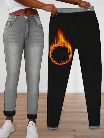 Women's Slim-Fit Warm Heated Winter Jeans – Suitable For Outdoor Wear