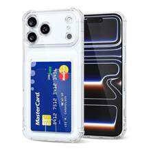 1 pieza Funda protectora de TPU suave con ranura transparente para tarjeta, amortiguador de airbag, resistente a arañazos y a golpes, compatible con Apple 17 Pro/17 Pro Max, Apple Air, 17/16 Pro/16 Pro Max/16 Plus/16/16E/SE4/15 Pro/15 Pro Max/15 Plus/15/14 Pro/14 Pro Max/14 Plus/14/13 Pro/13 Pro Max/13/13 Mini/12 Pro/12 Pro Max/12/12 Mini/11 Pro Max/11/11 Pro/XS Max/XR/XS/X - transparente - Ver 2