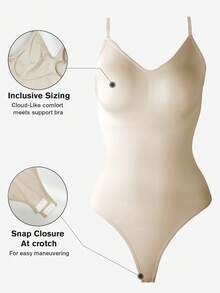 1pc Women's Seamless Backless Bodysuit With Tummy Control - Apricot - View 2