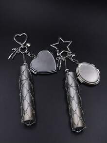 创意悬挂装饰爱心星星吊坠网袋口红收纳袋不锈钢润唇膏袋金属钥匙扣汽车钥匙链旅行配件钥匙链配件包包挂饰钱包挂饰 - 銀色 - 查看 3