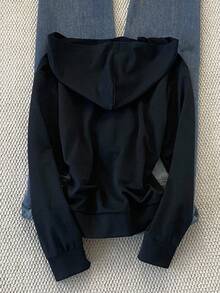 DEAR MOLLY Women's Sparkling Rhinestone Star Pattern Zipper Hooded Jacket, Fashionable Casual Everyday Wear Long Sleeve Outerwear For Autumn/Winter, New Year - Black - View 2