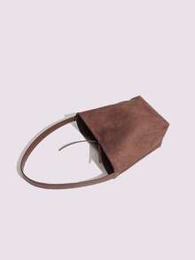 Borsa a secchiello in pelle scamosciata di cervo stile coreano 2025, borsa a tracolla per pendolari di grande capacità, adatta per autunno/inverno - Castano - Visualizzare 7