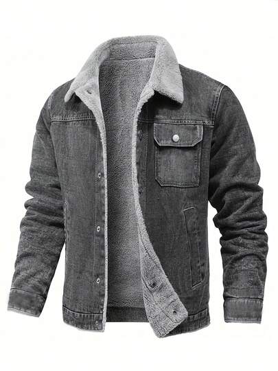 Chaqueta de Invierno para Hombre - Forro Polar Grueso, Tela Denim No Elástica, Puños con Botones y Bolsillo en el Pecho, Ropa Exterior Todo Clima para Uso Diario o Formal, Senderismo - Estilo Vintage Lavable a Máquina, Diseño Retro, Tejido Duradero, Ideal para Aficionados al Aire Libre fall women clothes