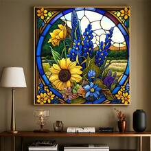 1 Set 5D Diamond Painting Kit - "Floral Bouquet In Stained Glass: The Artistic Window Of Vibrant Blooms" - Large Size Full Diamond Art DIY Diamond Painting Kit, Frameless Mosaic Full Round Acrylic Diamond Art DIY Diamond Painting Kit, Suitable For Home And Office Desktop Decor, Tabletop Decor And Wall Decor, Ideal Home Decor Gift For Living Room, Bedroom, Study - Multicolor - View 13