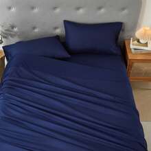 3/4 Pieces Sheet Set, Cooling Sheets For 3 Pieces Twin Sheet Set With Pillowcase, Full/Queen/King Size Bed Set With 4Pieces, Derived From Microfiber, Breathable & Soft, Deep Pocket Up To 16", Hotel Luxury Silky Bedding For Hot Sleepers - Dark Blue - 查看 8