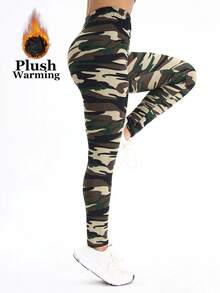 1 chiếc quần legging nữ dày dặn, lót giữ nhiệt, họa tiết rằn ri xanh lá cây, kiểu dáng thời trang Âu Mỹ, tối giản, thanh lịch, co giãn cao, ôm sát tôn dáng, thích hợp mặc ở nhà, tập luyện, yoga, tập gym, chạy bộ, hoạt động ngoài trời, đi nghỉ mát, đi bộ. - Màu xanh lá cây đậm - Xem 5